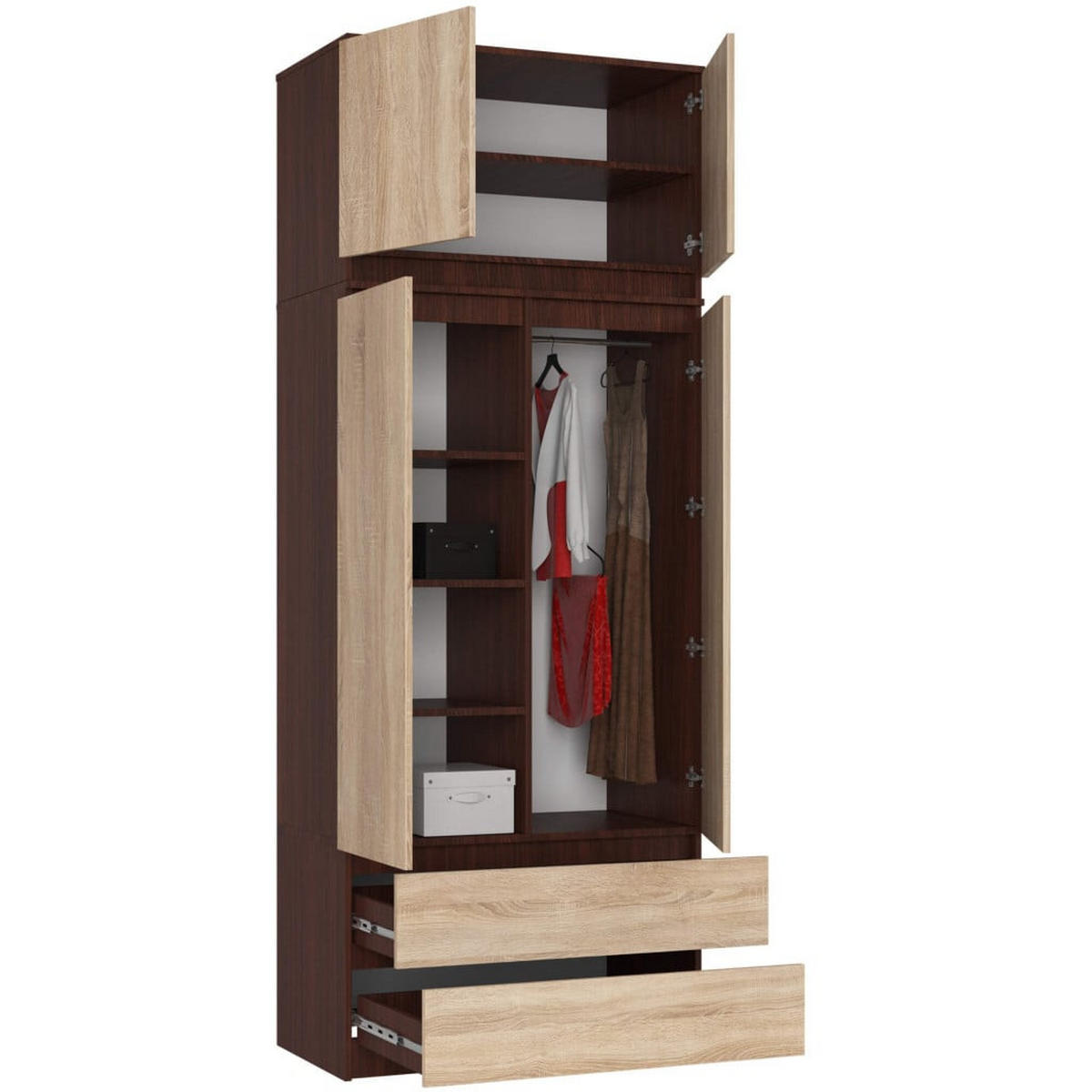 KLEIDERSCHRANK Dunkelbraun, Eiche Sonoma 234/90/51 - Dunkelbraun, Holzwerkstoff (90/234/51cm) - RAUMHIRSCH FURNITURE