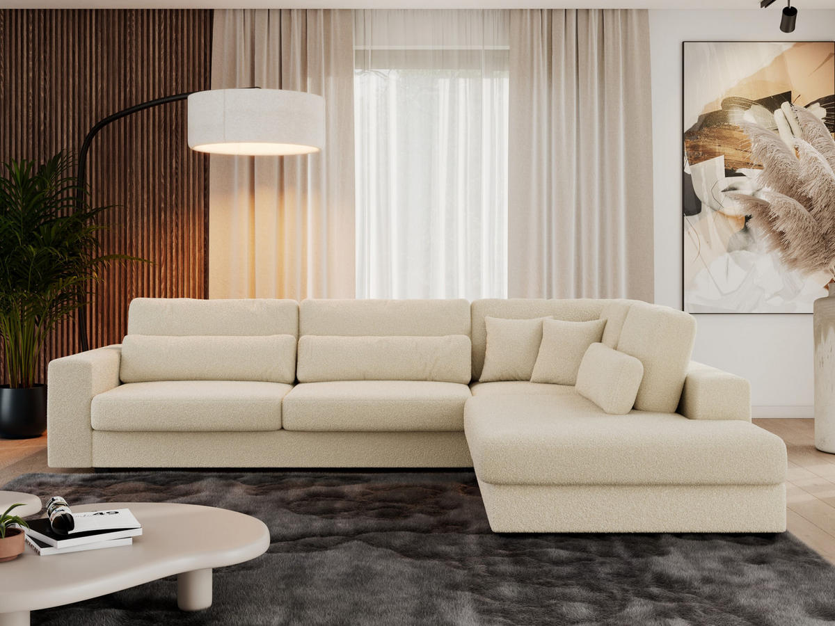 ECKSOFA Savona Beige Boucle - rechts - Beige/Schwarz, Kunststoff/Textil (249/316cm) - MKS