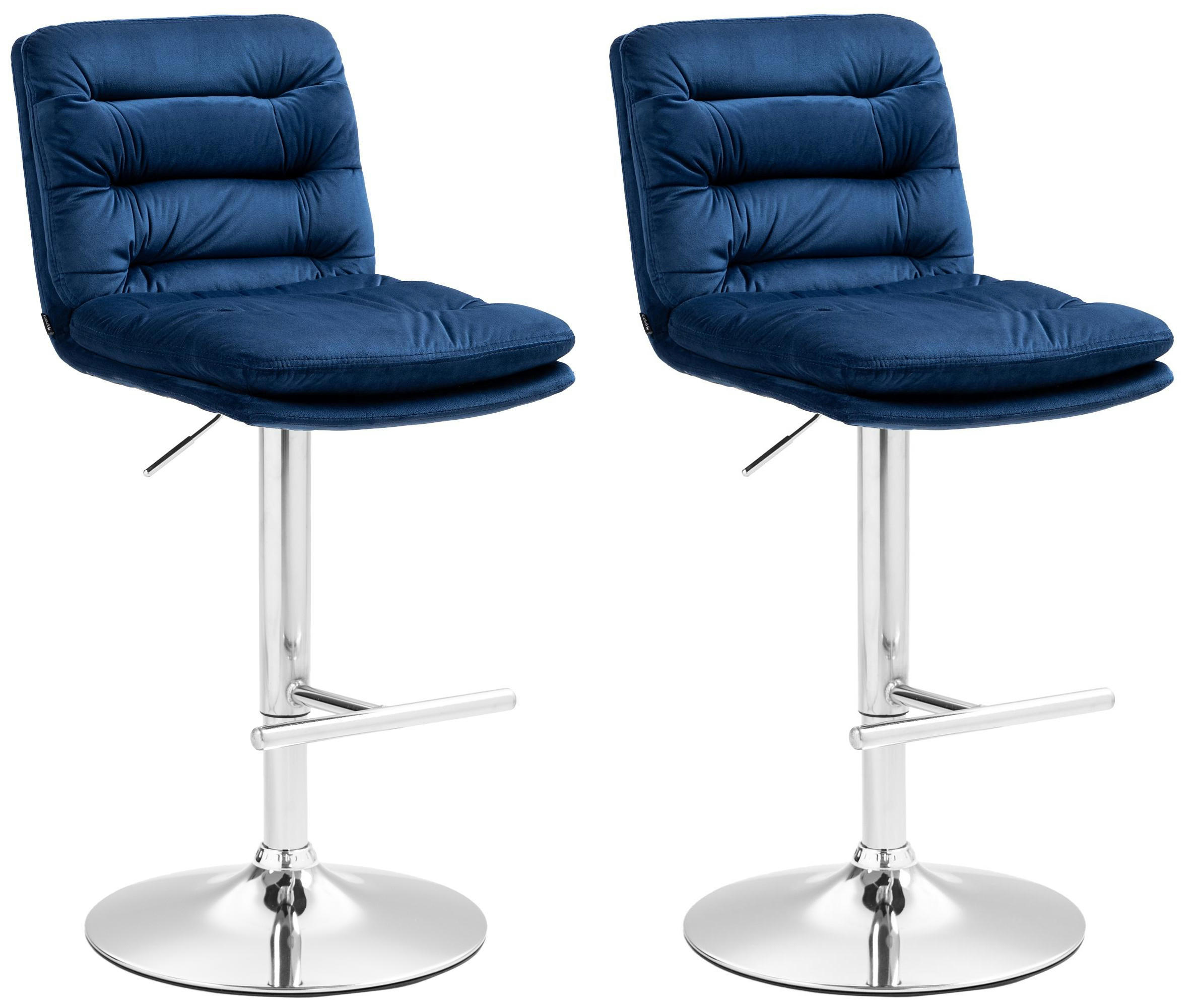 BARHOCKER 2er Set Samt blau - Chromfarben/Blau, Textil/Metall (42/94/56cm) - CLP