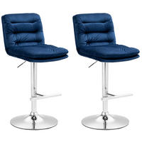 BARHOCKER 2er Set Samt blau - Chromfarben/Blau, Textil/Metall (42/94/56cm) - CLP