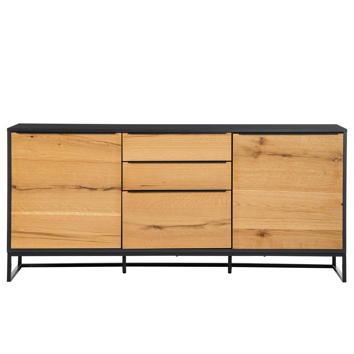 SIDEBOARD - Echtholzfurnier - Eiche / Anthrazit - Braun, Holzwerkstoff/Metall (184/85/40cm) - home24