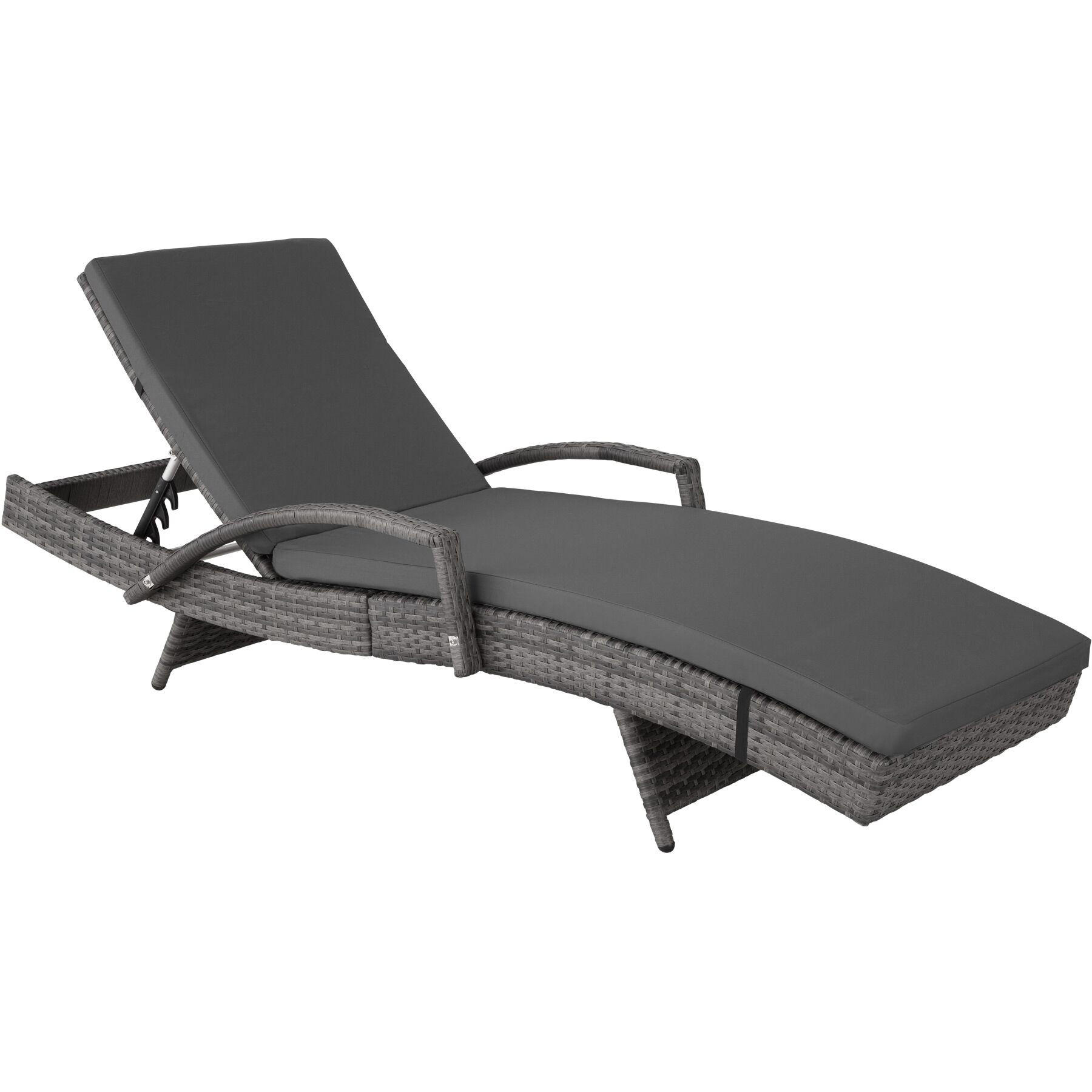 RATTAN-SONNENLIEGE Océane,190 x 71 x 34 – 74,5 cm,grau - Grau, Kunststoff (71/74.5/190cm) - tectake