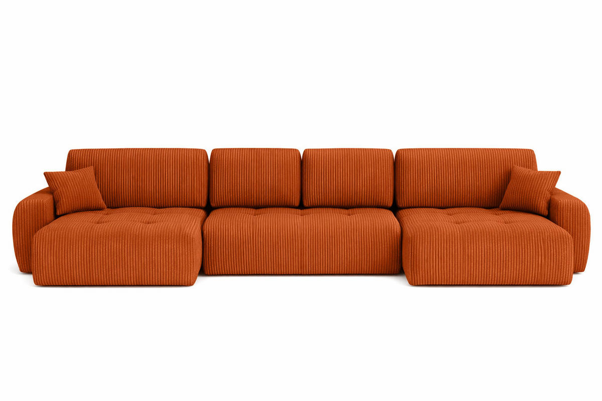 ECKSOFA Mit Schlaffunktion Und Bettkasten U-Form Ivo U, Cordstoff Poso, Kupfer - Orange, Holz (342/142cm) - Kaiser Möbel