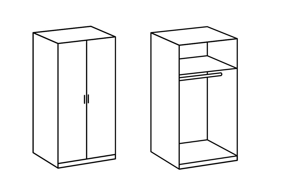 KLEIDERSCHRANK Clack in Weiß mit Fronten in Hochglanz Weiß Lack - Drehtürenschrank 91 cm Breite – ohne Schubkäste ohne Spiegel - Weiß, Holzwerkstoff (91/199/58cm)