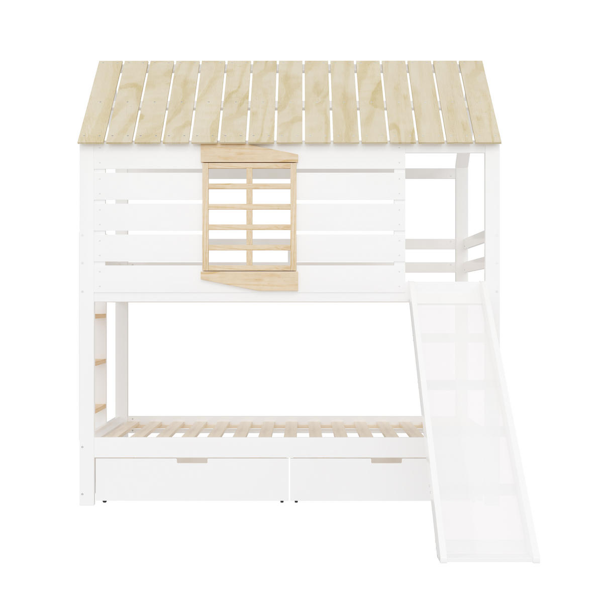 ETAGENBETT 90/200 cm weiß aus Kiefer und MDF mit Rutsche und 2 Schubladen - Weiß, Holzwerkstoff (90/200cm) - OKWISH