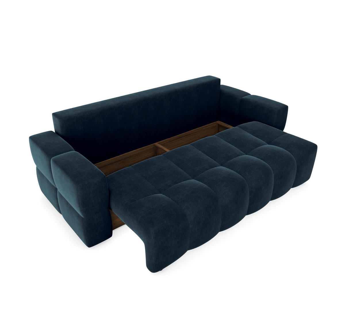 SCHLAFSOFA 4-SITZER Mit Stauraum Nussbaum Samt pfauenblau - Blau/Hellblau, Textil (247/90/102cm) - Sia Home