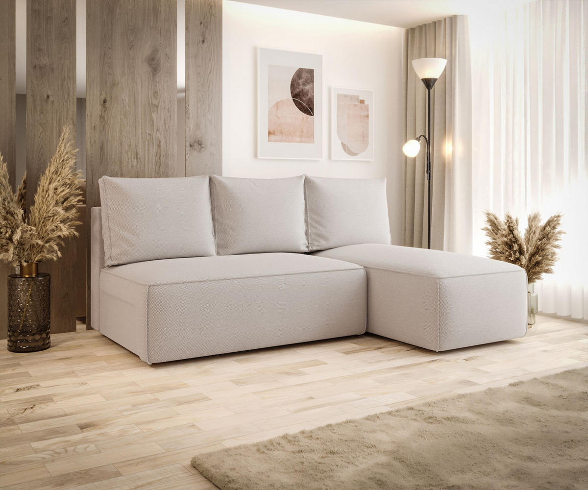 ECKSOFA mit Schlaffunktion SAVIO MINI Curio 02 Rechts - Creme, Textil (200/140cm) - Bedante