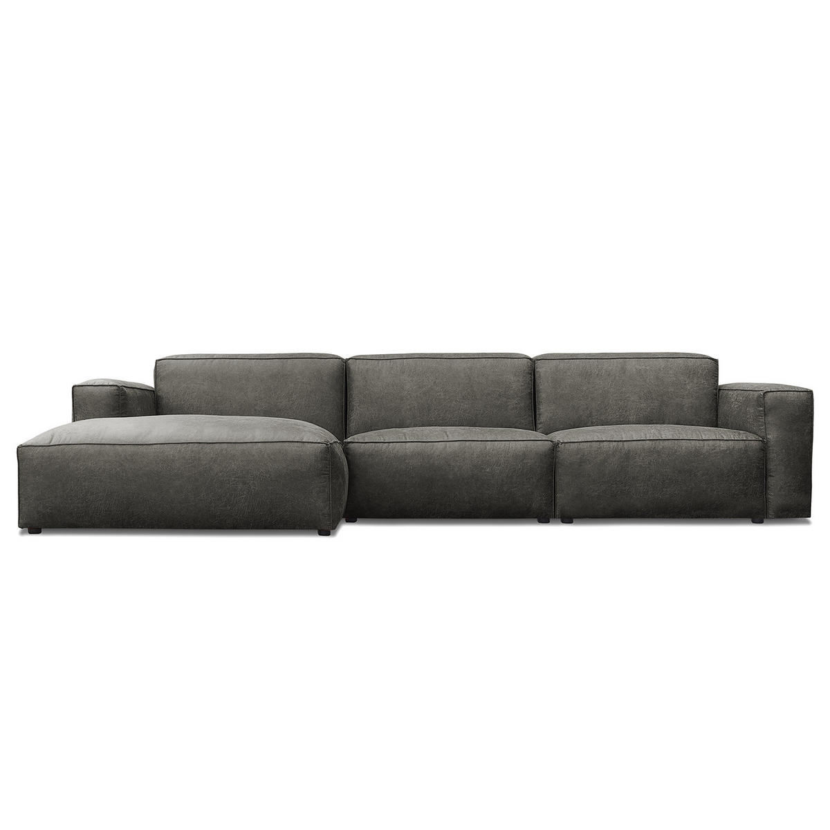 ECKSOFA mit Longchair - Dunkelgrau/Schwarz, Kunststoff (345/170cm) - home24