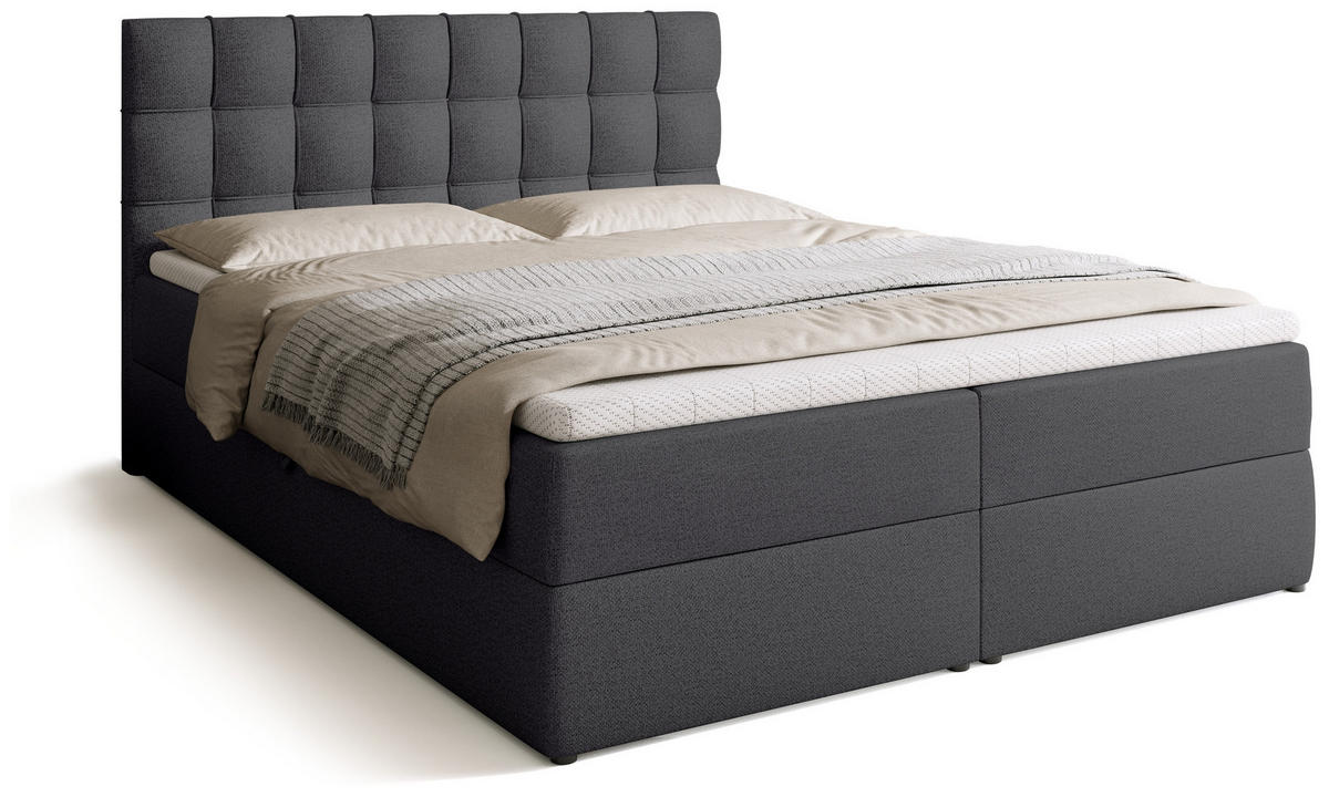 BOXBETT Detroit mit Topper 160/200 Dunkelgrau - Dunkelgrau, Textil (160/200cm) - Bromarkt