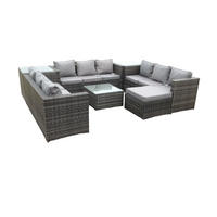 GARTENMÖBELSET mit Couchtisch Polyrattan 10-Sitzer - Dunkelgrau/Grau, Glas/Kunststoff - Fimous