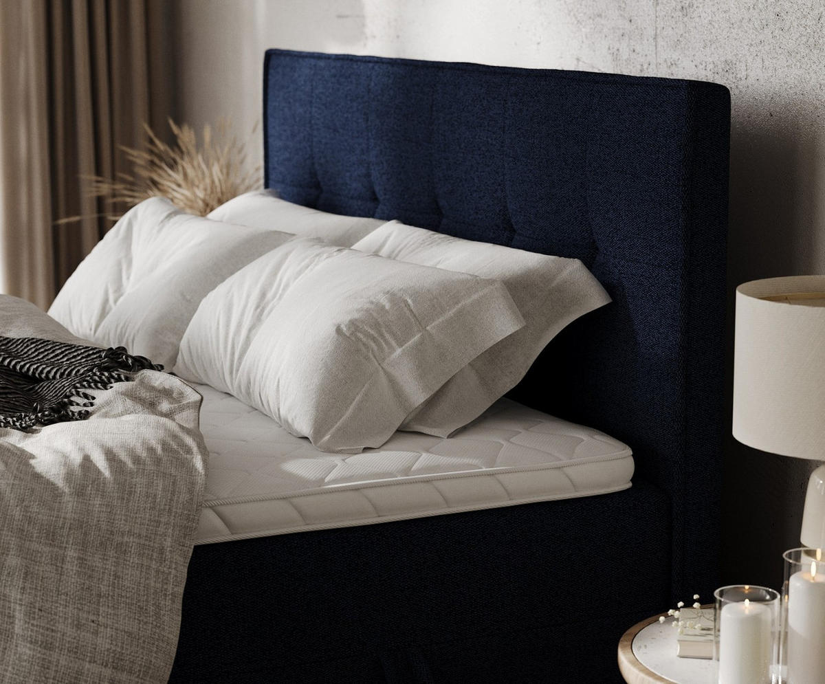 BOXBETT Mireo 140/200 cm Marineblau im Riva Stoff - Schwarz/Dunkelblau, Holz/Holzwerkstoff (140/200cm) - AltaBeds