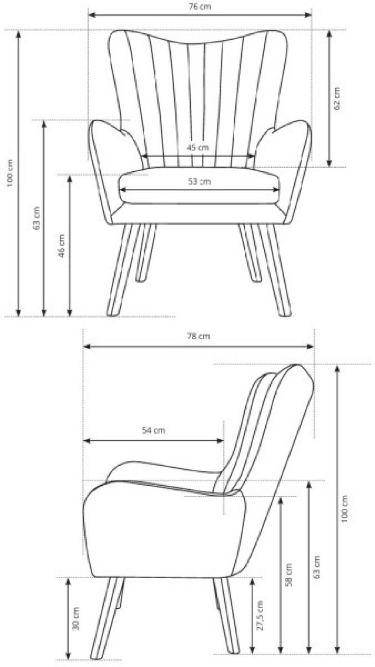 SESSEL Dunkelgrau TEDI Auf Holzbeinen Gepolstert Velluto - Grau, Textil (76/100/78cm) - Sepro Meble