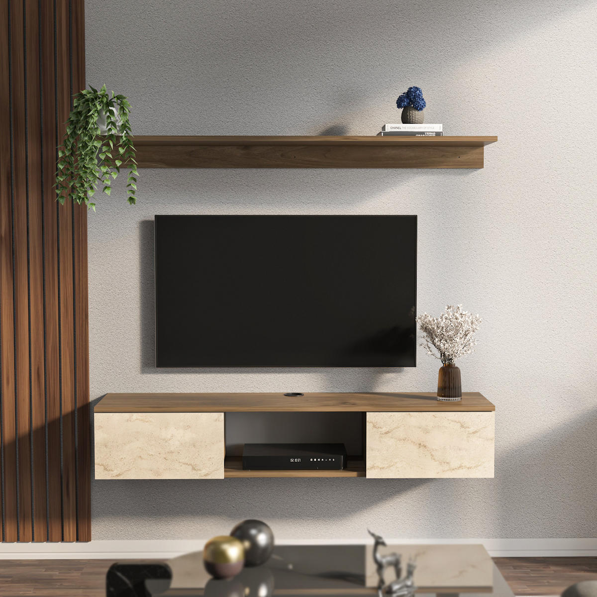 TV-ELEMENT Elia Walnußbraun Travertein - Walnussfarben, Holzwerkstoff (140/25.6/32cm) - Decorotika
