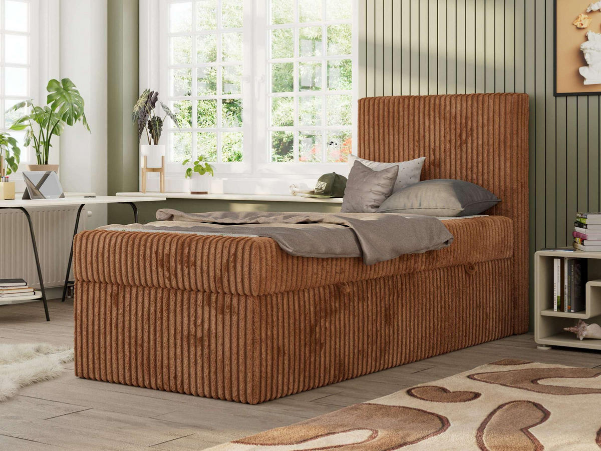 JUGENDBETT TILIO 90/200 - Orange - H4 - Rechts Seite - Orange, Textil (90/200cm) - MKS