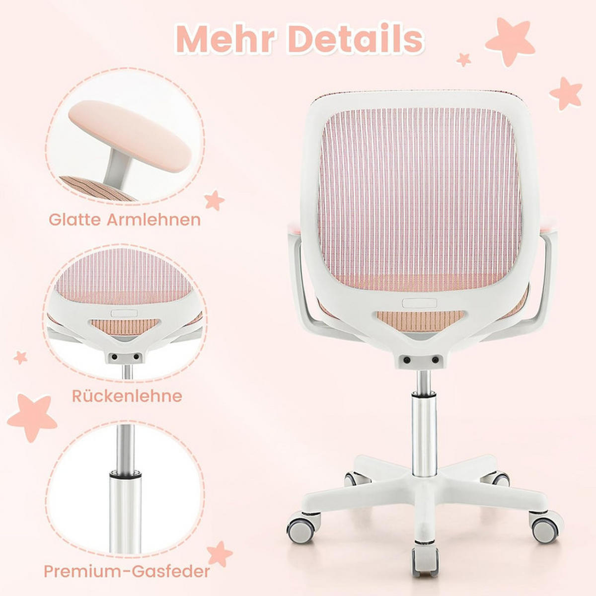 KINDER‑BÜROSTUHL höhenverstellbar rosa - Pink, Kunststoff (57/80/57cm) - COSTWAY