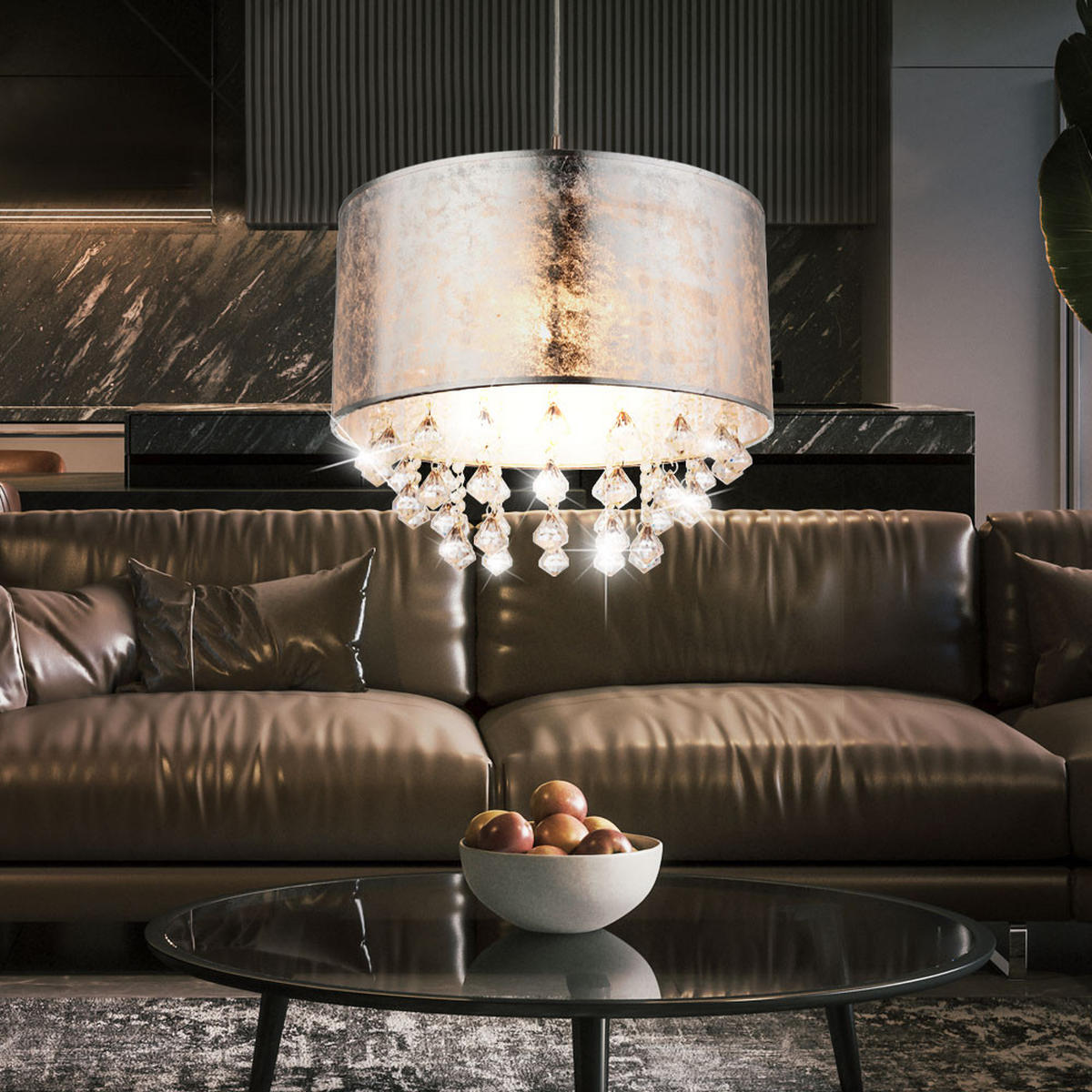 LED HÄNGELEUCHTE AMY Silber Textil - Silberfarben, Metall (40/40/140cm) - Globo Lighting