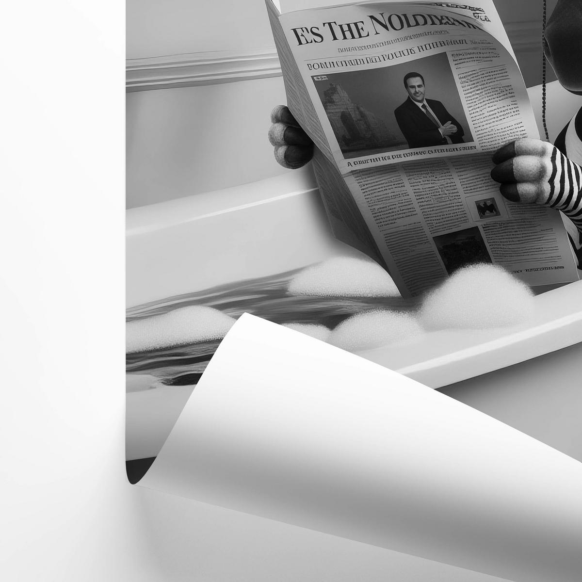 POSTER für Badezimmer WC ZEBRA in Badewanne Zeitung Abstraktion 20x30cm - Schwarz/Weiß, Papier (20/30/1cm) - Muralo