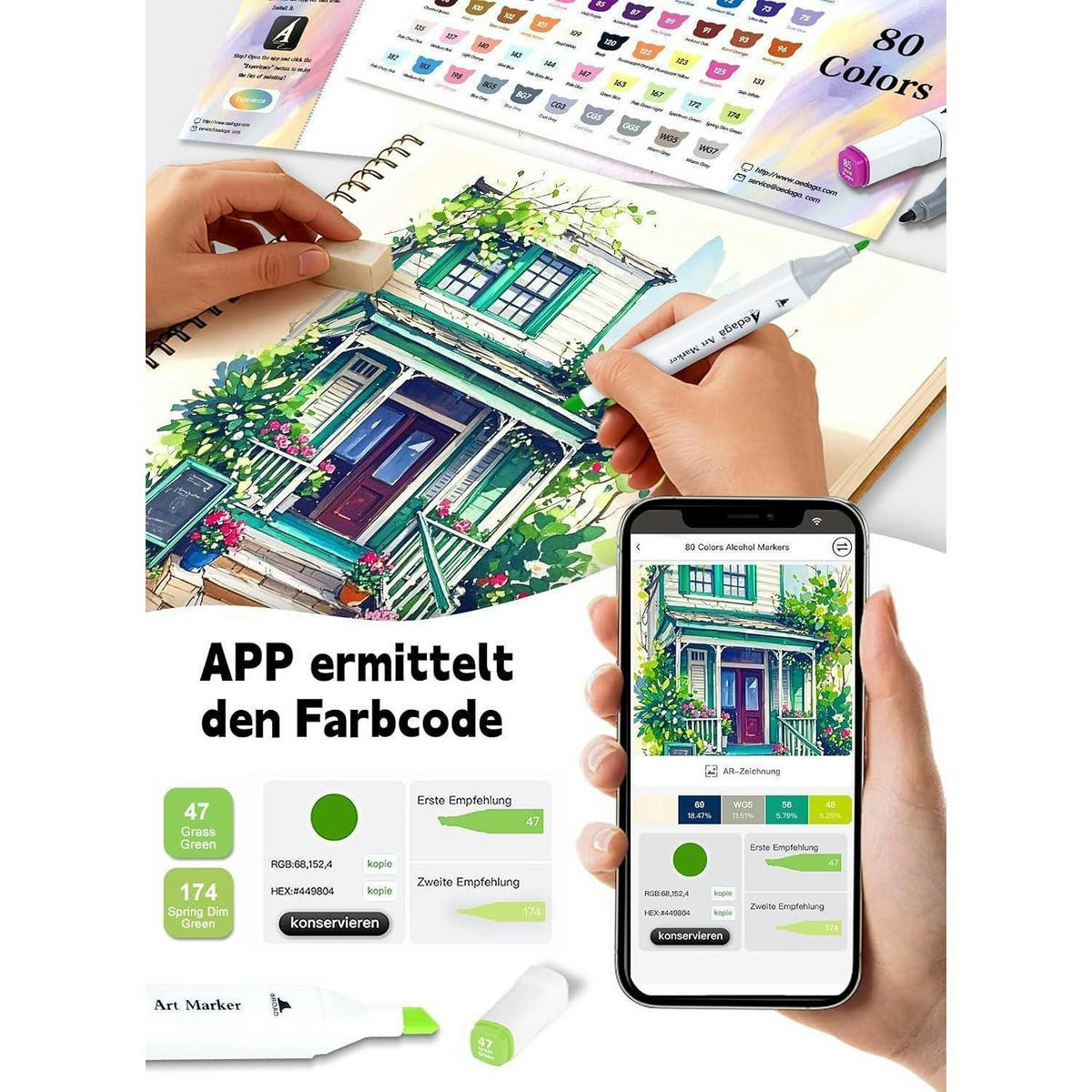 ALKOHOL Marker Set 80 Farben mit App und Ständer-Etui - Multicolor, Kunststoff (1/1/15.4cm)