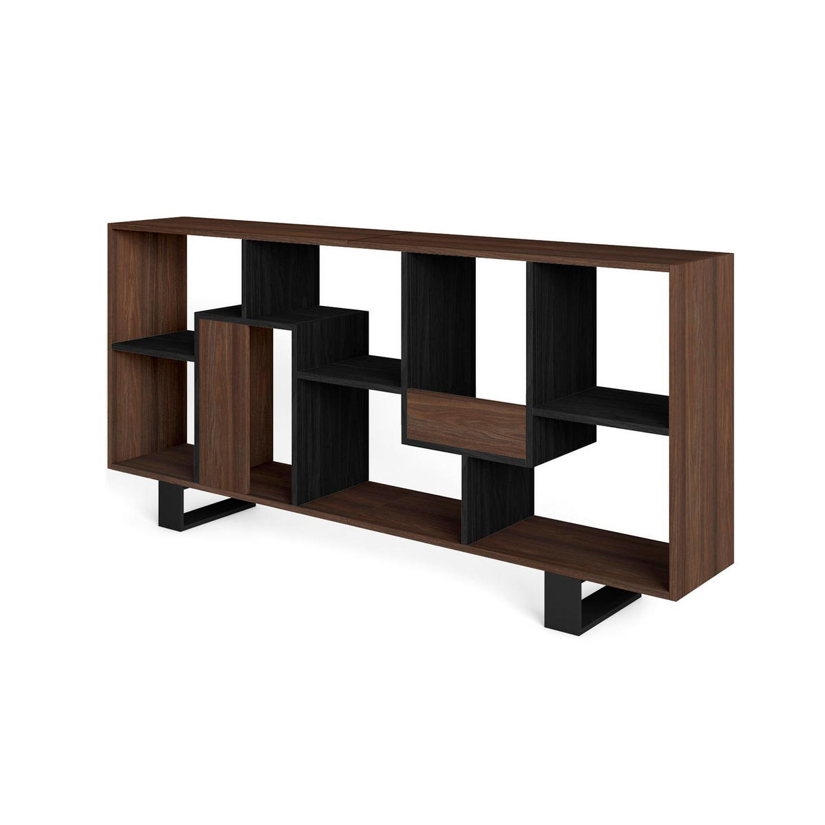 REGAL Bibliothek, Eiche dunkel und Schwarz, 67/31/174cm - Dunkelbraun/Schwarz, Holzwerkstoff (67/174/31cm) - Skraut Home