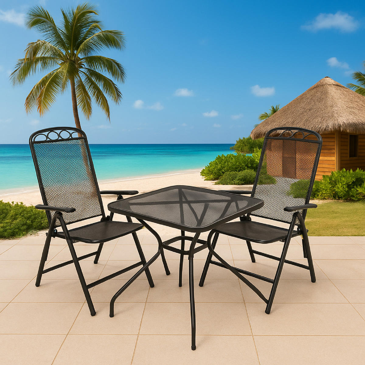 GARTENESSGRUPPE Glasgow - GARTEN-GARNITUR für 2 Personen - Gartenmöbel Set 3-teilig - Streckmetall anthrazit - Grau, Metall - TPFGarden