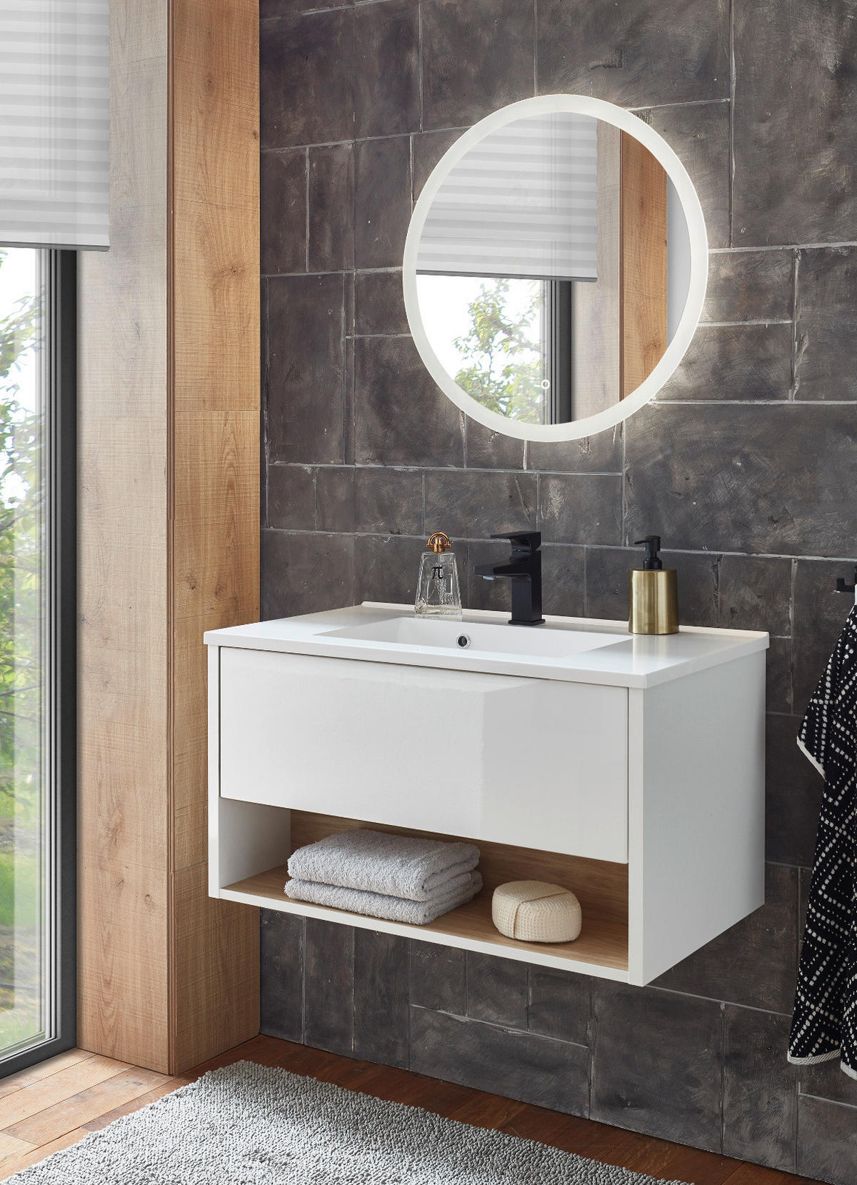 BADSPIEGEL mit LED Beleuchtung und Touchschalter, rund Ø 60 cm - Weiß, Glas (60/60/3cm) - Furn.Design