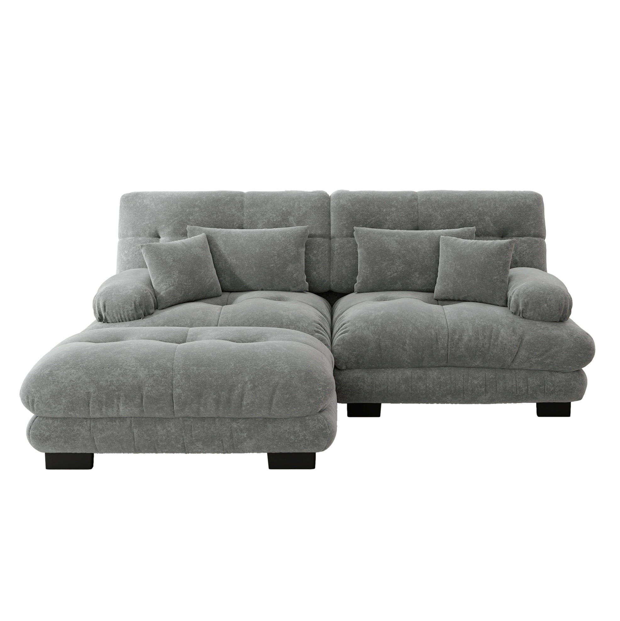 ECKSOFA modular mit beweglichen Ottomane, breiten Armlehnen und Kissen, Grau - Grau, Textil (220/145cm) - Redom