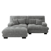 ECKSOFA modular mit beweglichen Ottomane, breiten Armlehnen und Kissen, Grau - Grau, Textil (220/145cm) - Redom