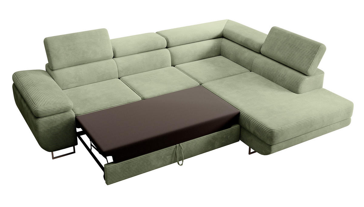 ECKSOFA Stevil Salbeigrün Cordbezug - Salbeigrün/Silberfarben, Textil/Metall (275/203cm) - Selsey