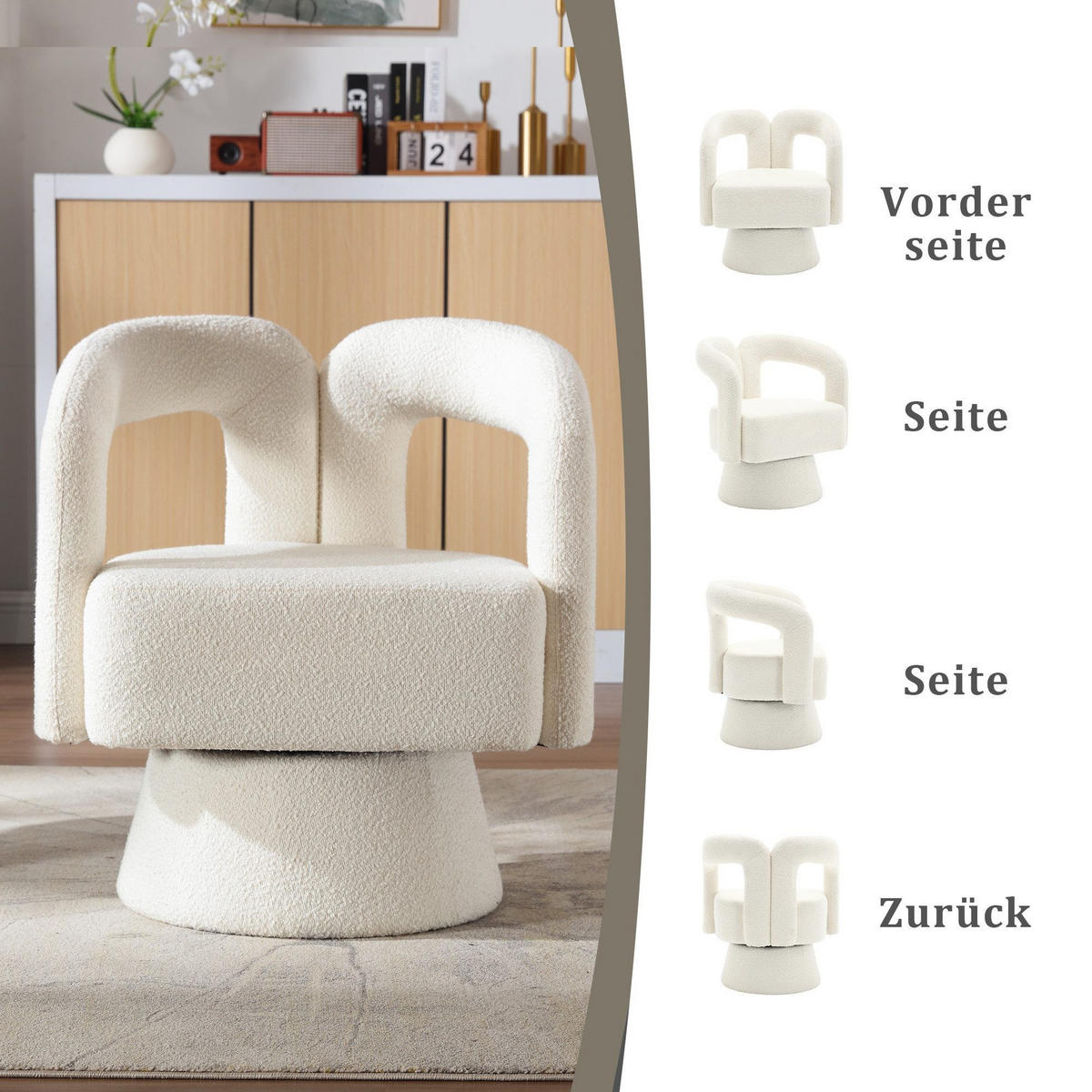 DREHSTUHL 360°Drehsessel Loungesessel mit Polsterung,Boucle,Beige - Beige, Textil (67/74/55cm) - LVHOM