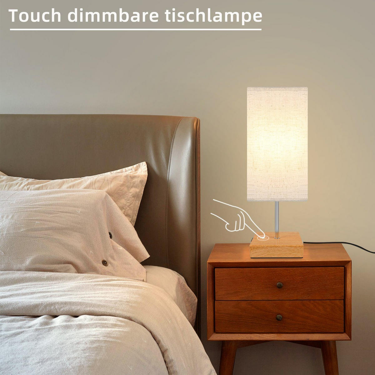 TISCHLEUCHTE Paderborn 13/13/36 cm - Braun, Textil (13/13/36cm) - Nettlife