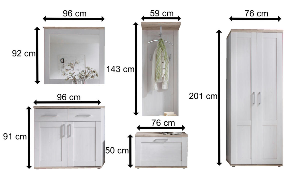 GARDEROBE 5-teilig in 248/201/39 cm - Weiß, Holz (248/201/39cm) - moebel dich auf