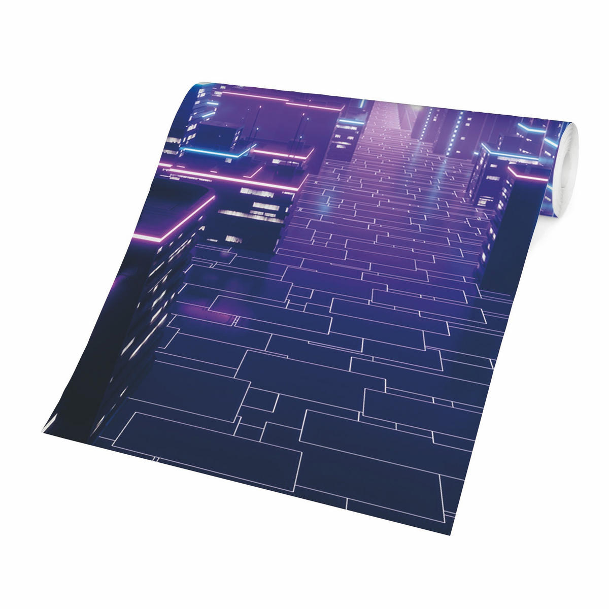 FOTOTAPETE Neon Stadtlichter 432/290 cm - Violett, Papier (432/290cm) - Bilderwelten