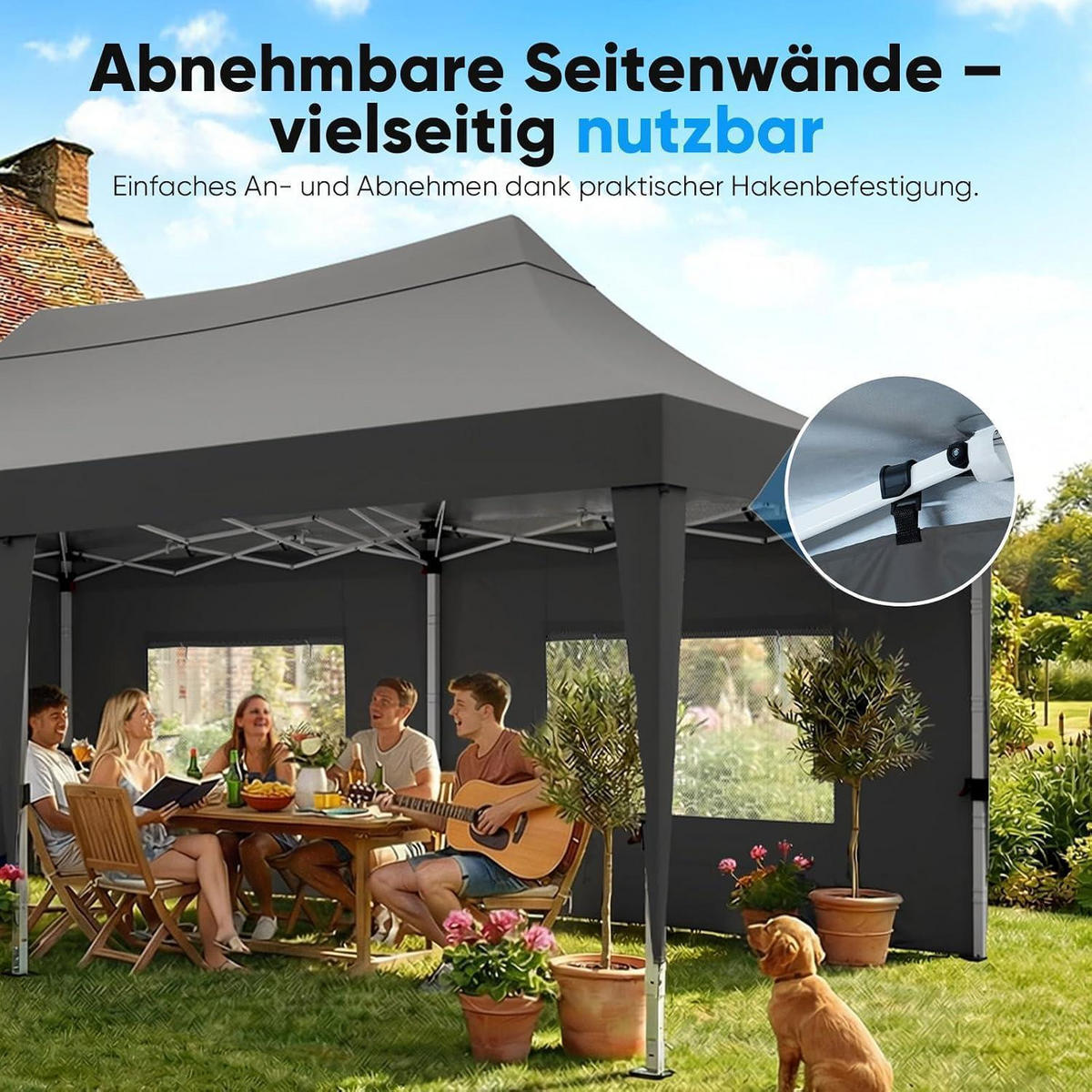 FALTPAVILLON 3x6m Grau wasserdicht mit Seitenwänden - Grau, Textil (585/310/293cm)