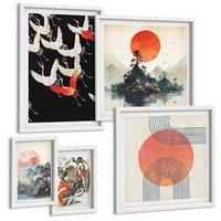 BILDER SET 5er Set - 50x50 cm & 20x30 cm & 40x60 cm Weißer Rahmen - Asiatische Landschaften Japandi - Weiß, Kunststoff (40/60cm) - TULUP