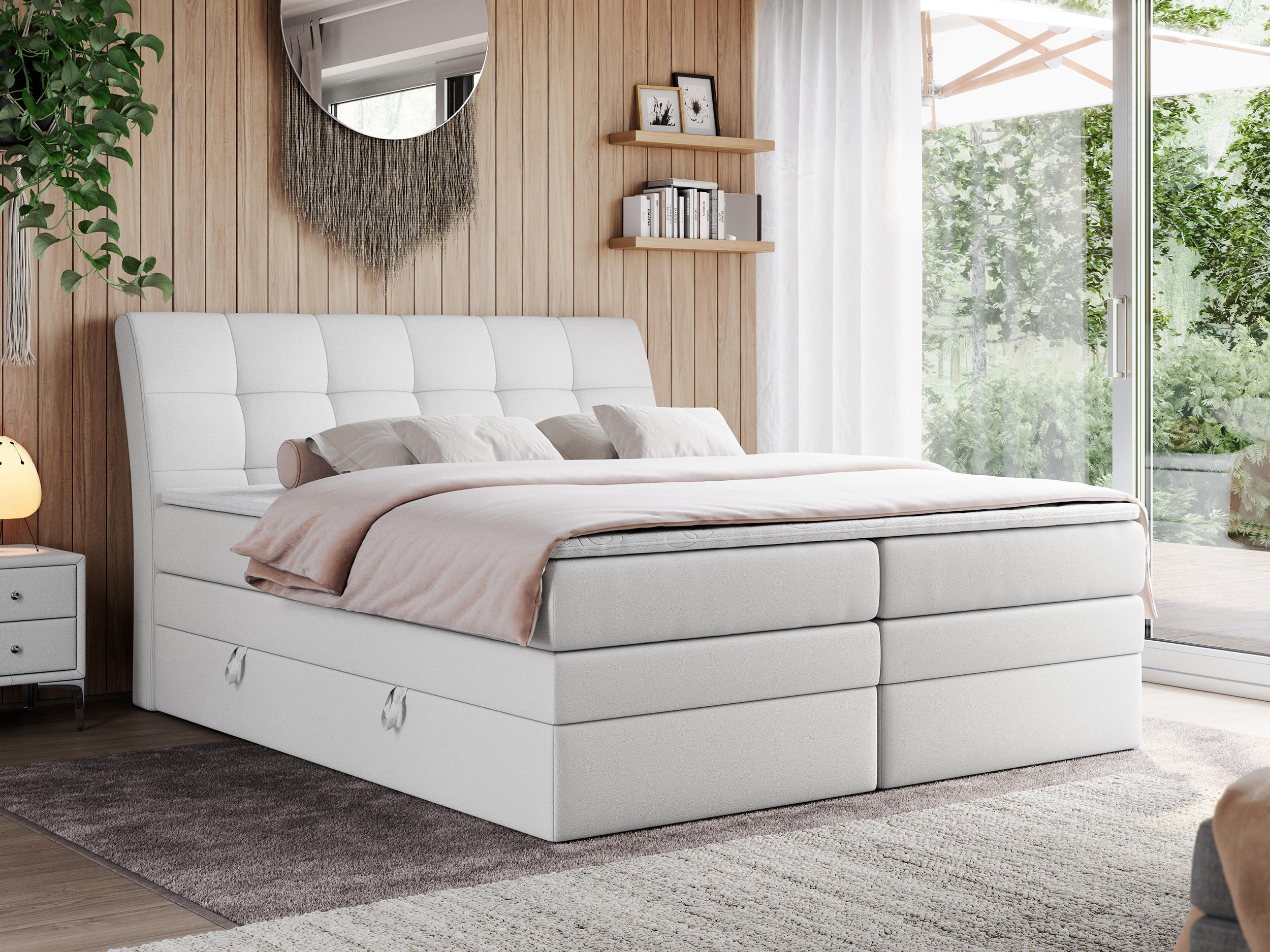 BOXSPRINGBETT GOLD-10 KING 180/200 Weiß Kunstleder - H3 - Weiß, Holz/Textil (180/200cm) - MKS