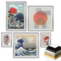 WANDBILDER 5er Set - 50x50 cm & 20x30 cm & 40x60 cm Silberner Rahmen - Illustrationen von Fischbergen, die sich in Japan ausbreiten - Silberfarben, Kunststoff (40/60cm) - ArtPrintCave