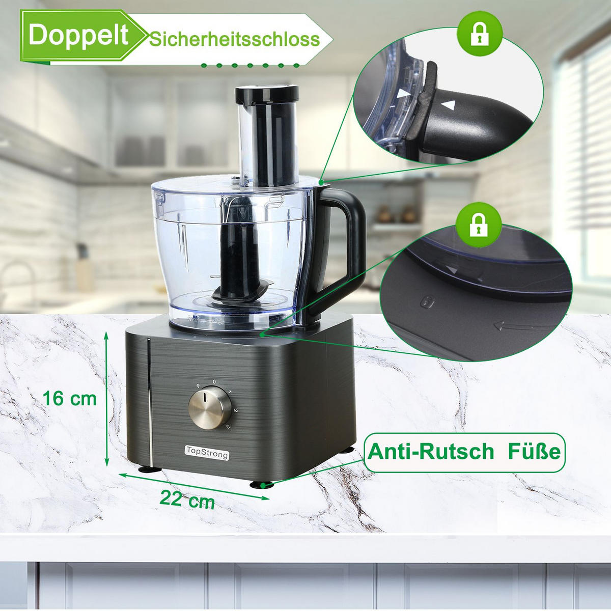 KÜCHENMASCHINE Schwarz mit Knetfunktion, Mixfunktion, Teigfunktion - Dunkelgrau, Metall (40.72/27.2/40.72cm) - Korfee