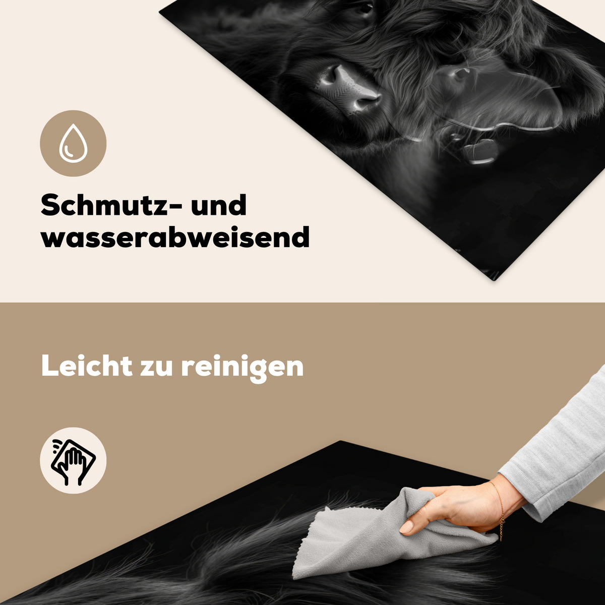 HERDABDECKPLATTE Scottish Highlander - Schwarz - Kalb - Kuh Ceranfeldabdeckung 90x52 cm - Schwarz, Kunststoff (90/52/0.2cm) - MuchoWow