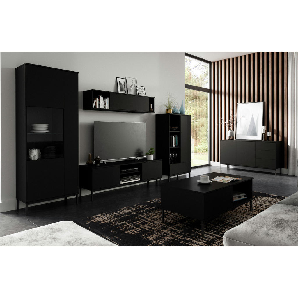 Thumbnail - AX Living Sideboard, Schwarz, Holzwerkstoff, Teilmassiv,Kiefer, Uni, 3 Schubladen, Rechteckig, 150x80x41 cm, Hergestellt...