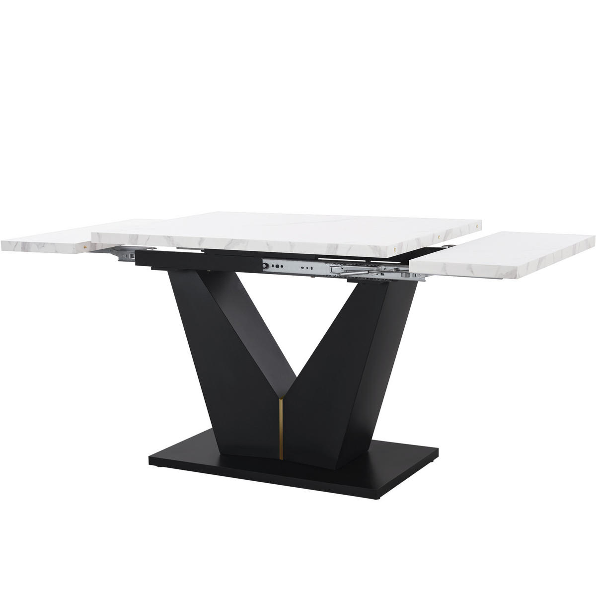 ESSTISCH 99-159/75/75 cm weiß schwarz ausziehbar mit V-Fußgestell aus MDF Metall - Weiß, Holzwerkstoff (99/75/75cm) - OKWISH