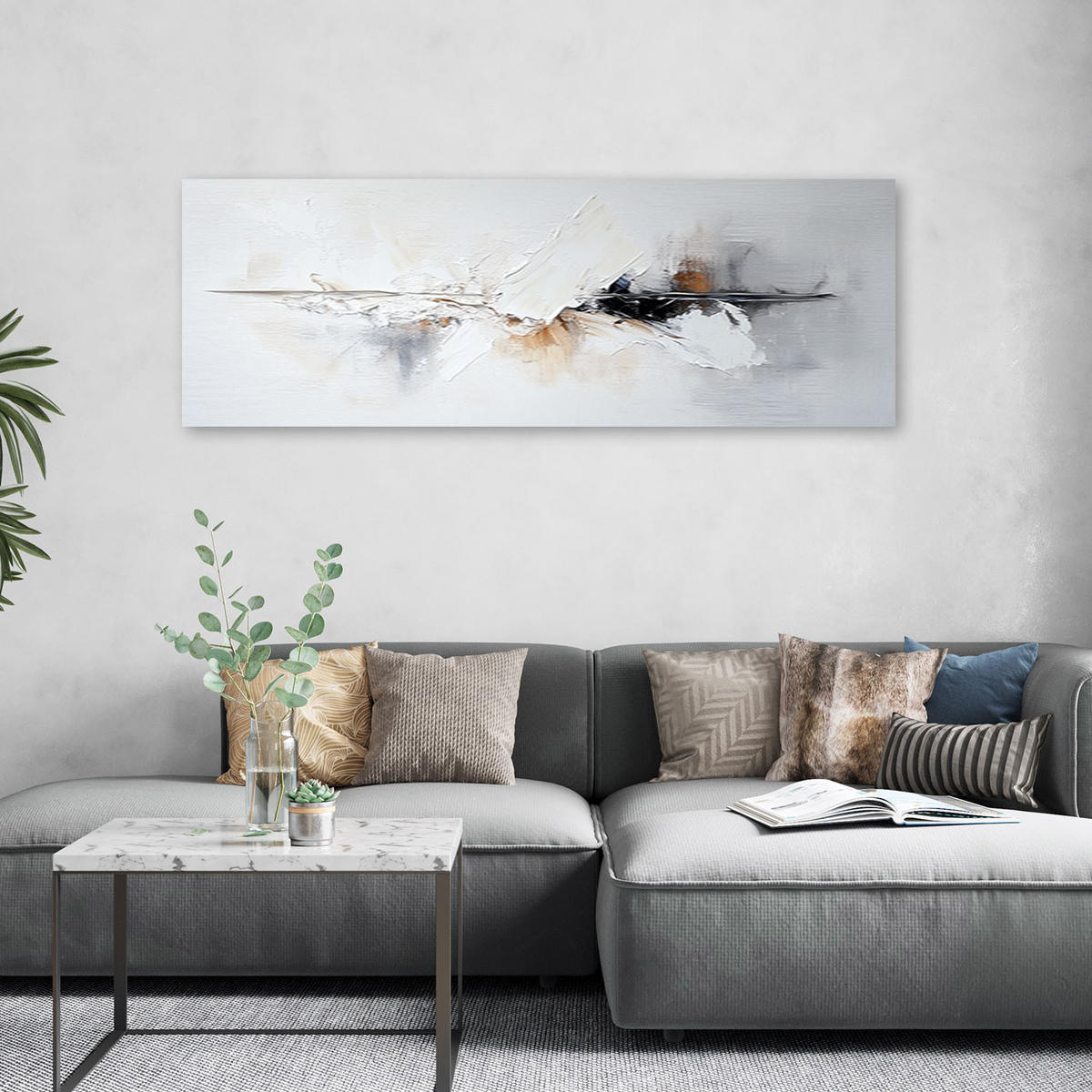 LEINWANDBILD Industrielles abstraktes Graugold 150x50cm - Weiß, Textil (150/50cm) - Feeby