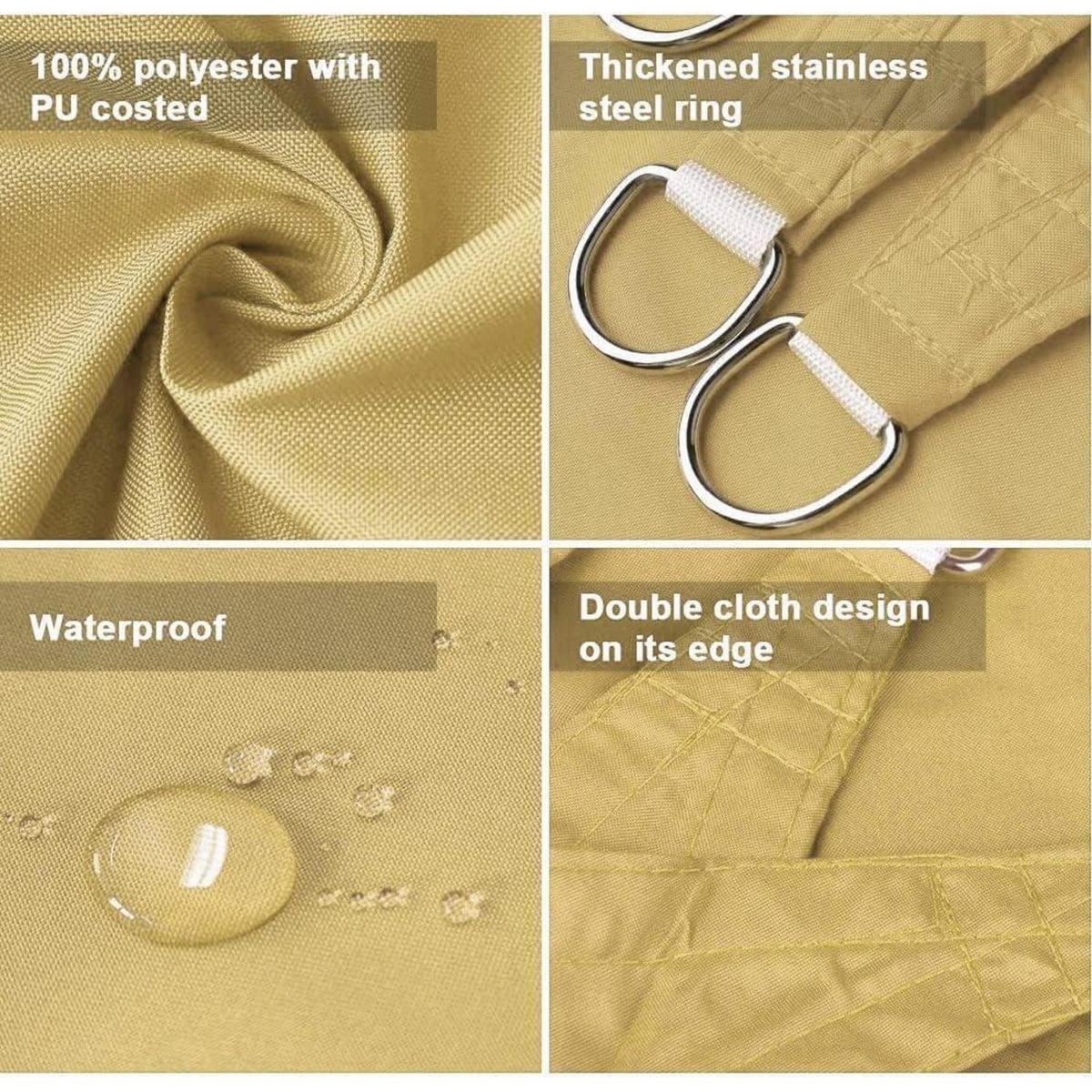 SONNENSEGEL Set 3x4 m wasserdicht UV Schutz Sand - Sandfarben, Textil (3/4cm)