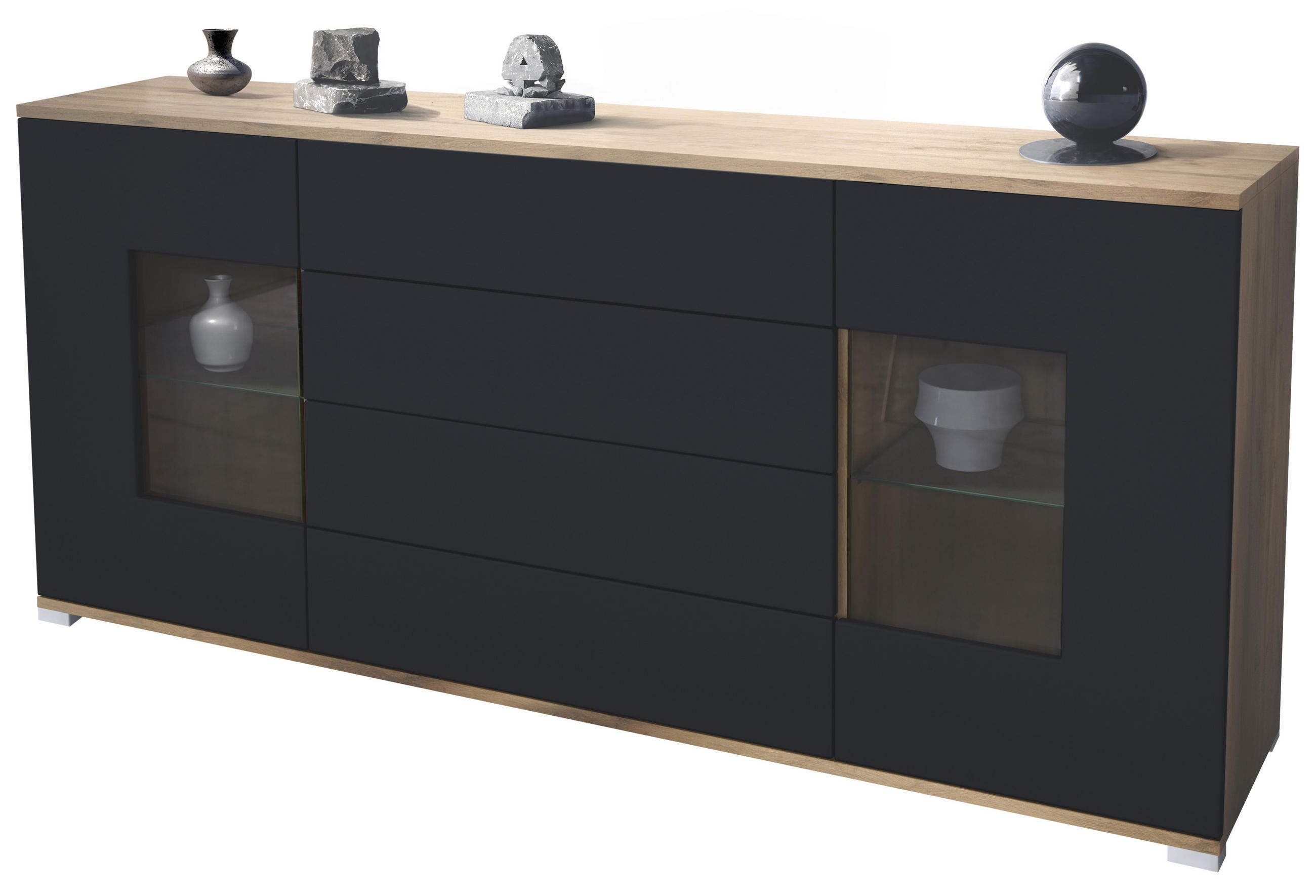 SIDEBOARD Grömitz Schwarz matt - Schwarz, Holzwerkstoff (166.5/75.5/35cm) - Vladon