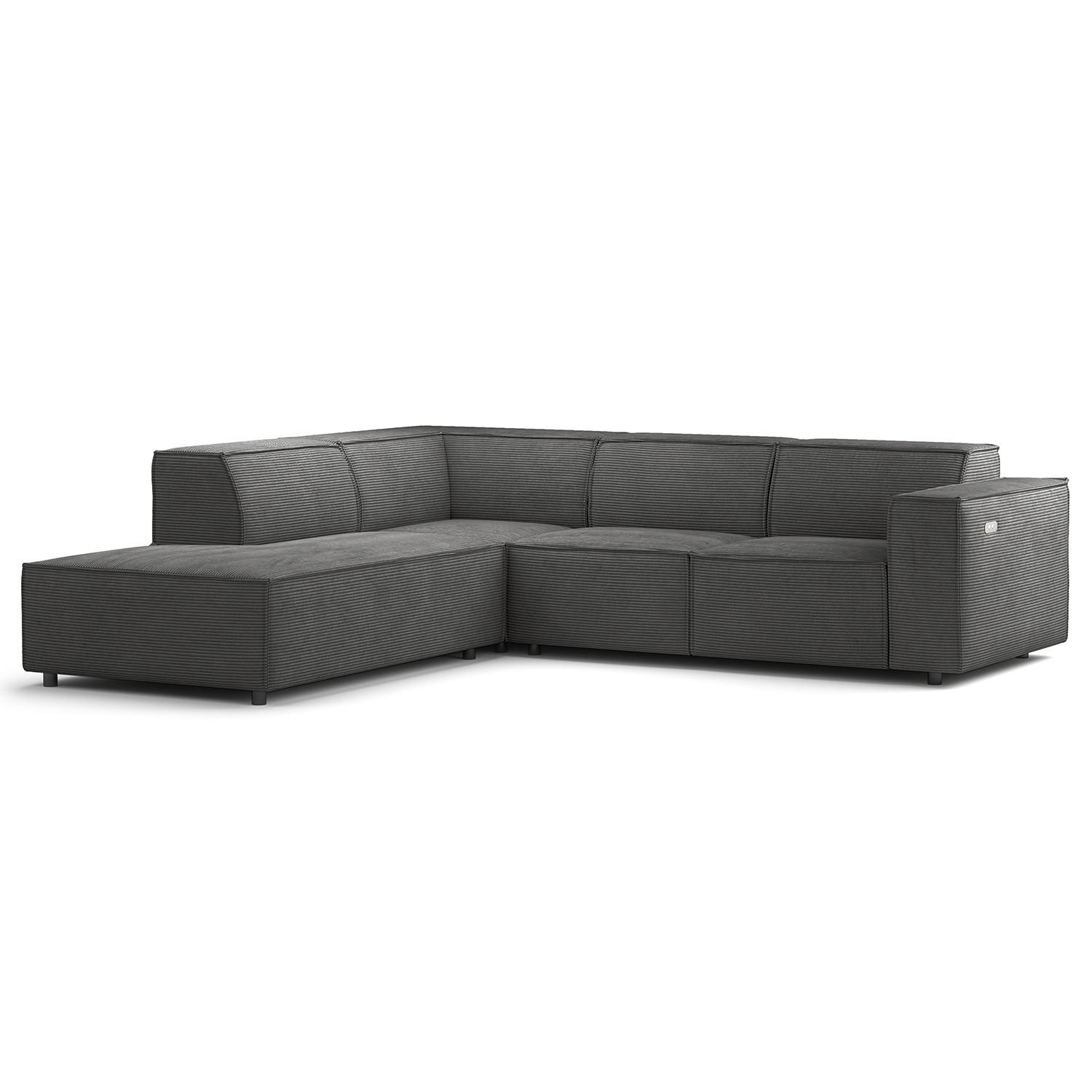 ECKSOFA mit Ottomane - Anthrazit/Schwarz, Kunststoff/Textil (260/234cm) - home24
