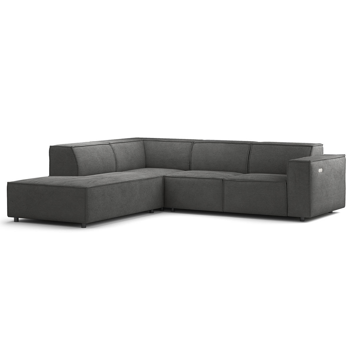 ECKSOFA mit Ottomane - Anthrazit/Schwarz, Kunststoff/Textil (260/234cm) - home24