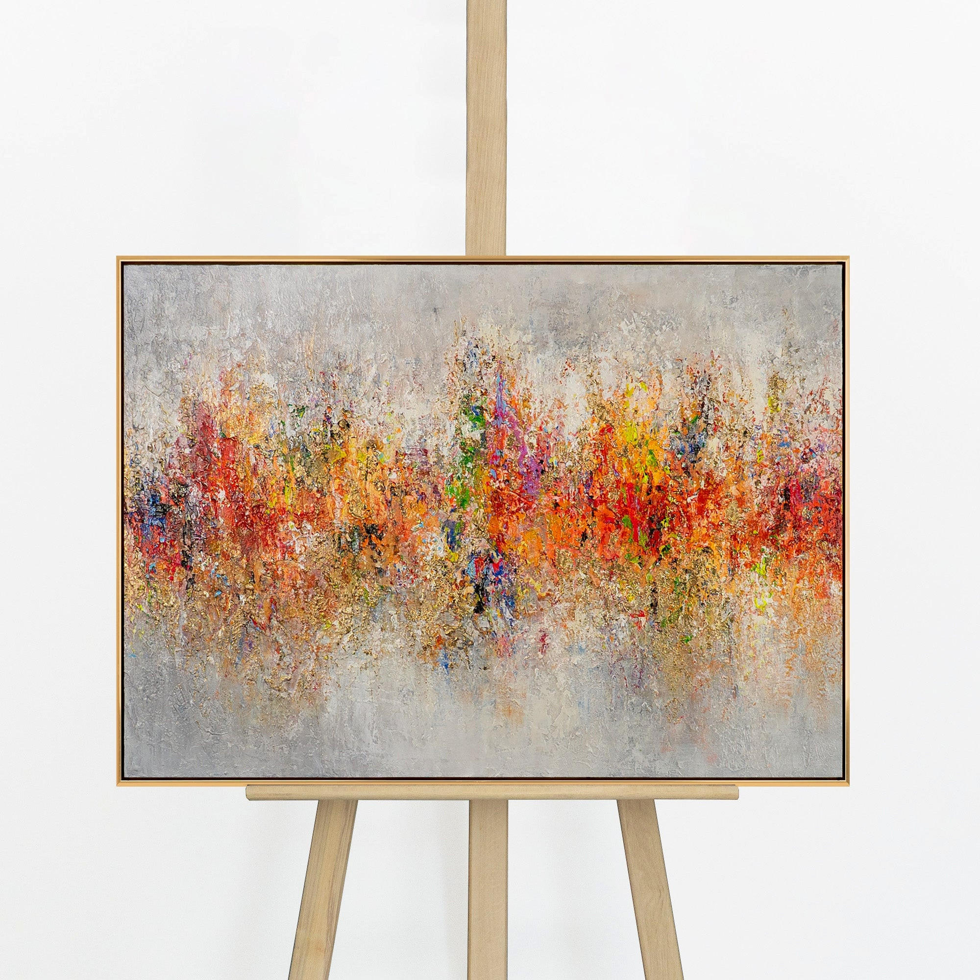 GEMÄLDE Farbige Energie Schattenfugenrahmen Gold 70x50 cm - Goldfarben, Holz (70/50cm) - YS-art gallery