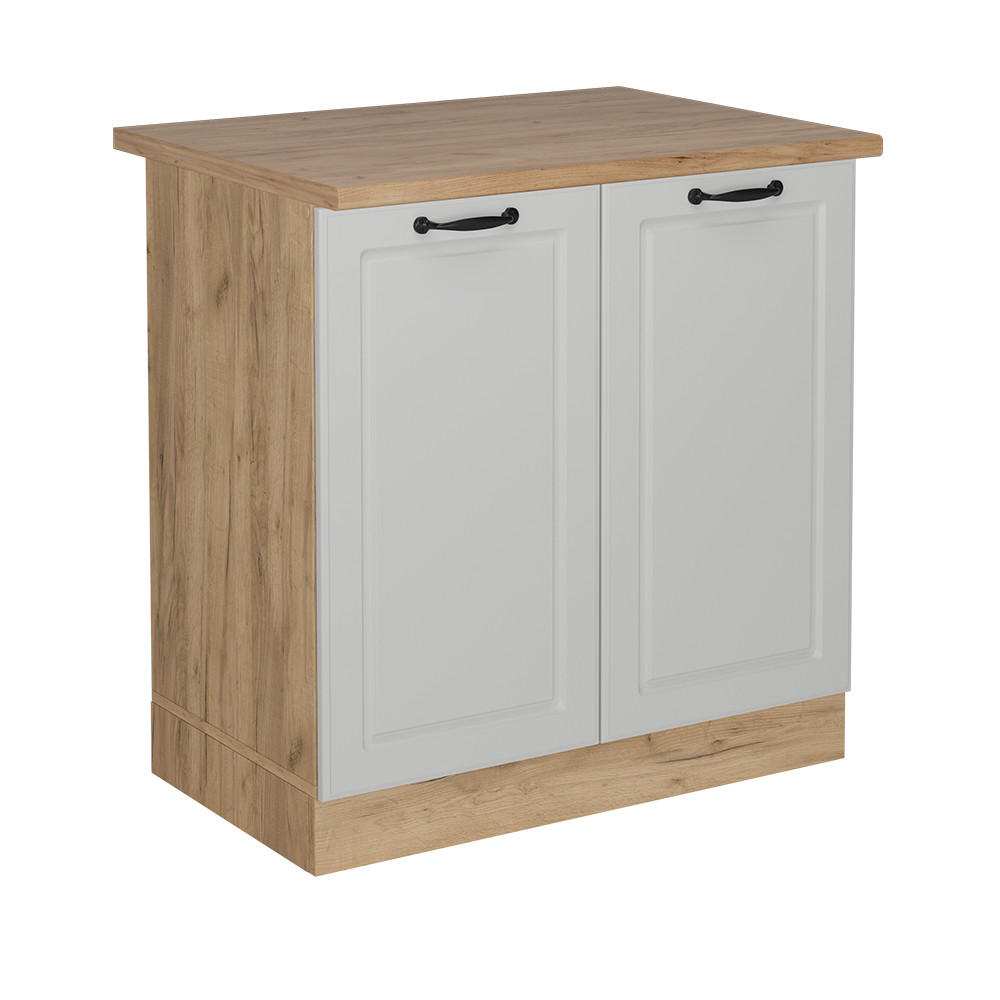 SPÜLENUNTERSCHRANK R-Line Weiß Landhaus 80 cm , AP Eiche - Honigeiche/Eiche Wotan, Holzwerkstoff (80/81.6/60cm) - Vicco