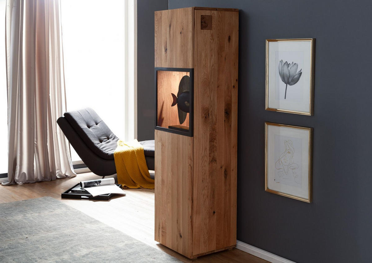 VITRINE Wild-/Zerreiche 50x43x180 natur geölt FRANKFURT #112 - Braun, Holz (50/180/43cm) - Massivmoebel24