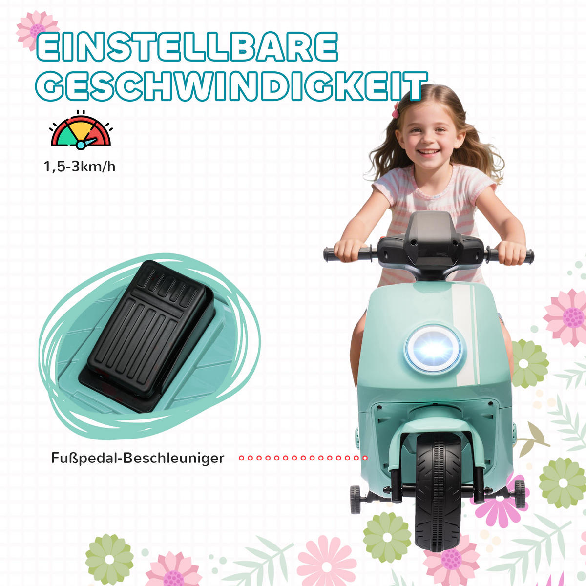 KINDER Elektro-Motorrad - Grün, Metall (90/39/61cm) - AIYAPLAY