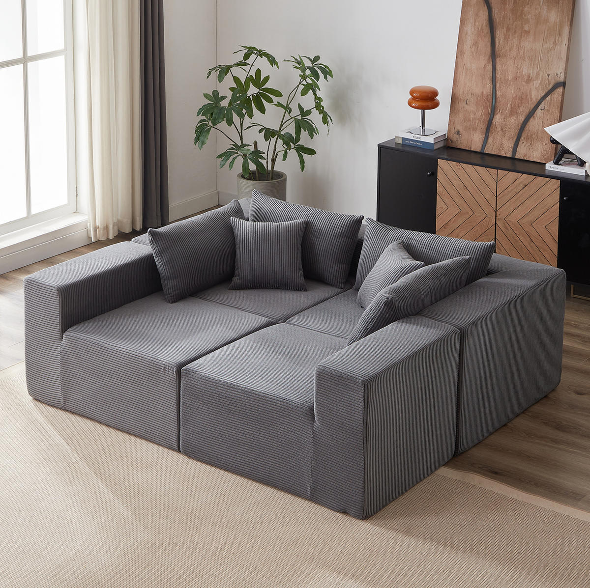SOFA L-Form modular Cord Grey - Grau, Kunststoff (167/264cm) - Meubliv